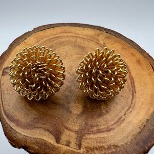 Gold Tone Wire Floral Statement Earrings